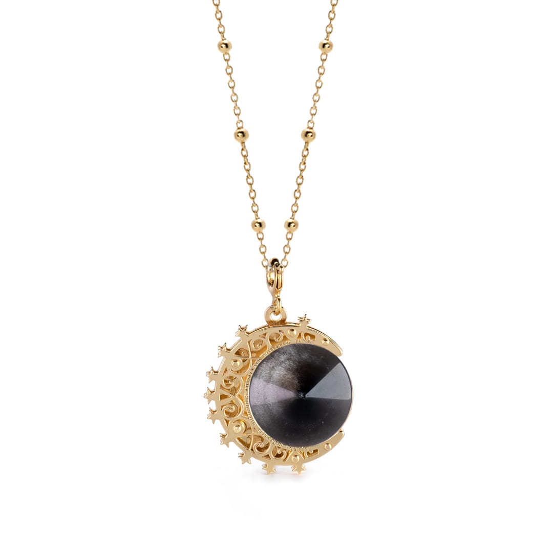 Moon necklace with obsidian